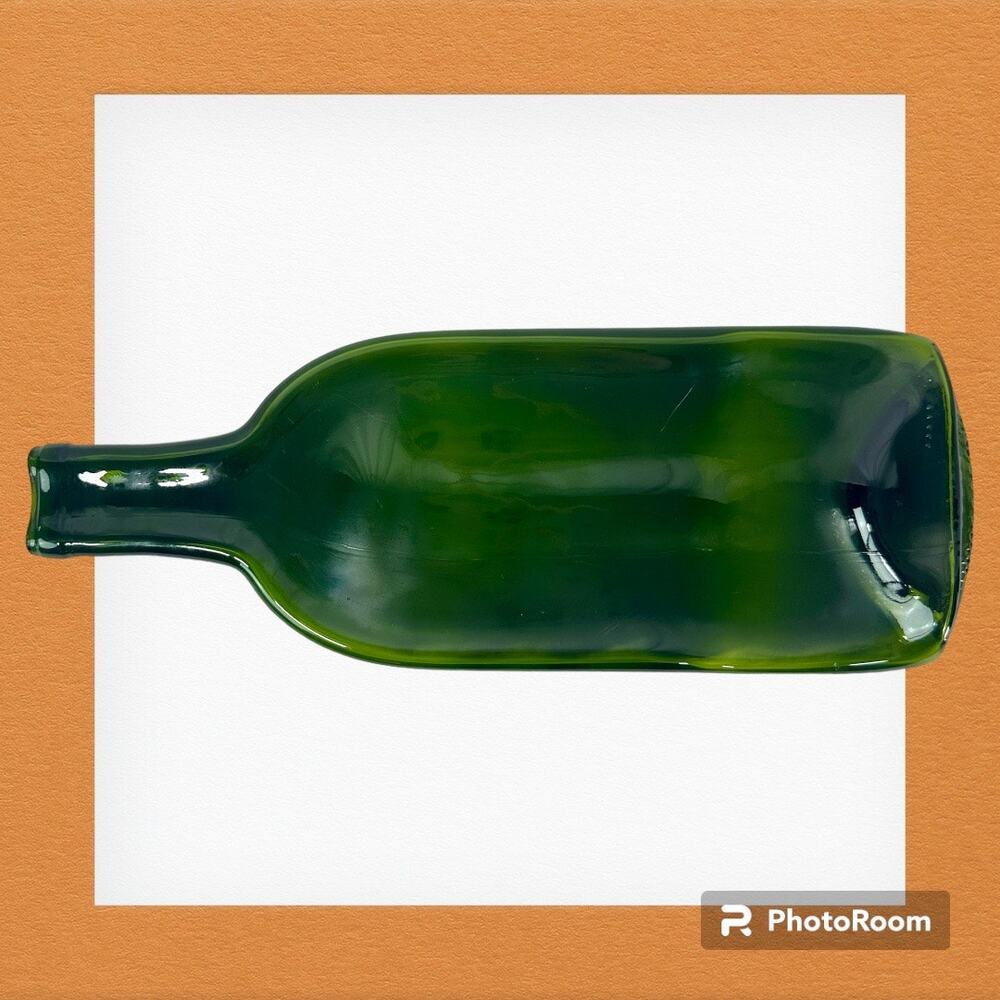 Green Recycled Pressed Flattened Wine Bottle Glass Cutting Board Upcycle Decor